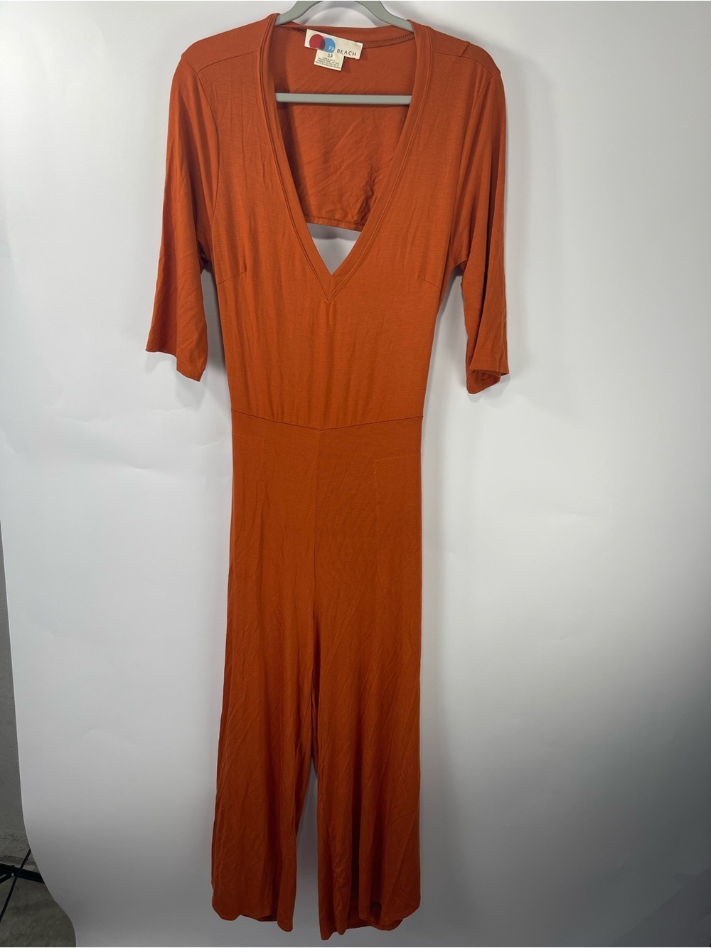 Free People Beach Burnt Orange Open Back Rayon Small Jumpsuit